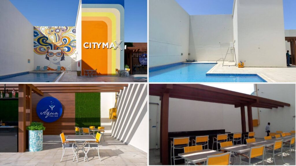 Now and Then: Pool and bar area Citymax hotel Business Bay Dubai
